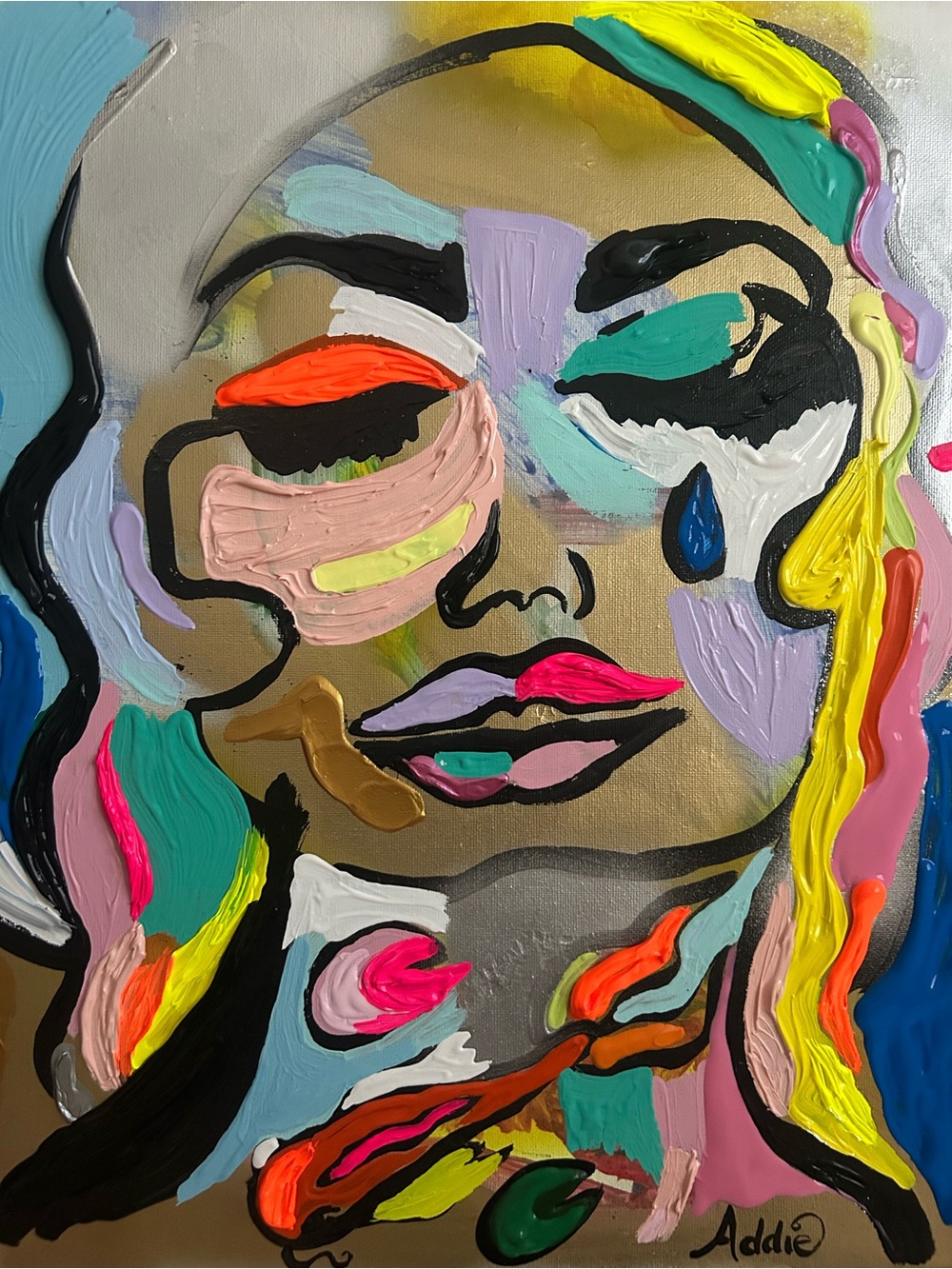 Original Abstract Portrait Wall Art - Multicolor on stretched canvas
